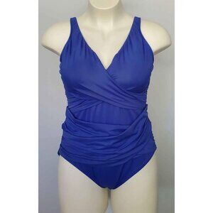 Womens Croft & Barrow Blue One-Piece Swimsuit Size 16 Adjustable Straps Ruched